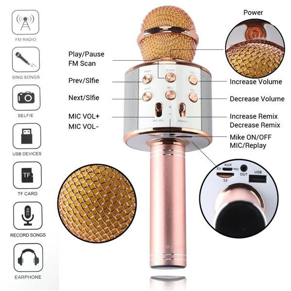 Безжичен караоке микрофон Soundvox™ WS-858, Bluetooth, С включен говорител MF6
