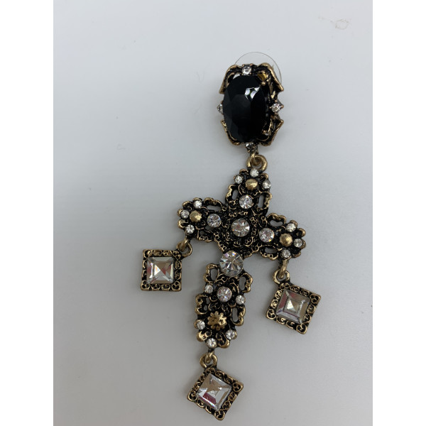 Дамски обеци масивен кръст в златист обков с кристали в стил Барок А101