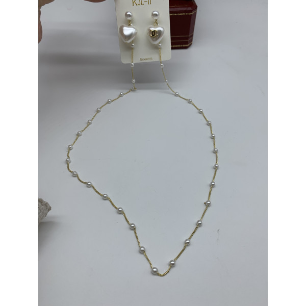 Дамски обеци със синджир перлени сърца А105 6