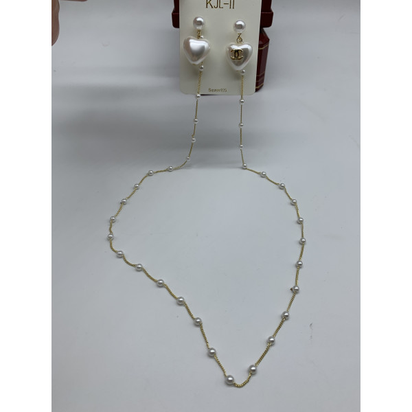 Дамски обеци със синджир перлени сърца А105
