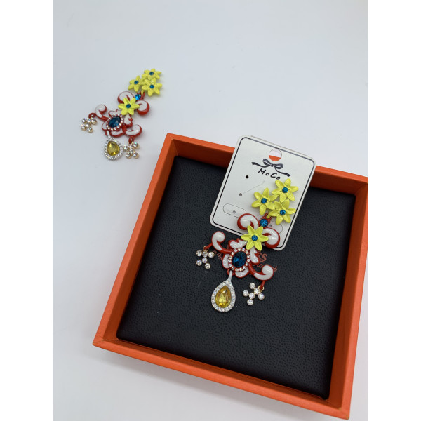 Цветни обеци в стил Барок с флорални елементи и кристали А122