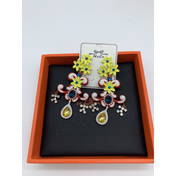 Цветни обеци в стил Барок с флорални елементи и кристали А122