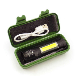 LED Джобен фенер с 3 режима, презареждаем, с USB кабел в зелена кутия FL45
