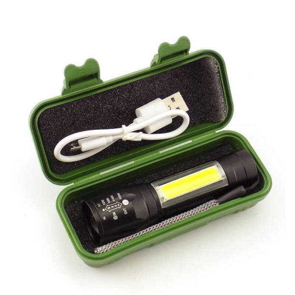 LED Джобен фенер с 3 режима, презареждаем, с USB кабел в зелена кутия FL45 1