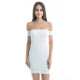 Къса лятна рокля в бяло, еластична по тялото с къс ръкав под рамото FZ2 5