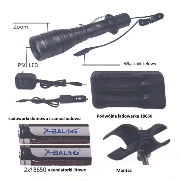 Увеличаващо фенерче XBalog P50 с презареждаща се батерия Oppladbar Lommelykt FL77