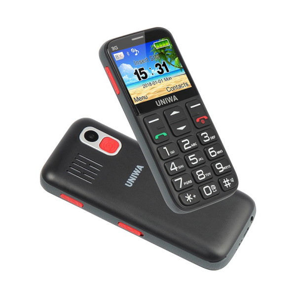 Мобилен телефон с големи клавиши,  3MP камера, фенерче, 1400 mAh батерия UNIWA 3G