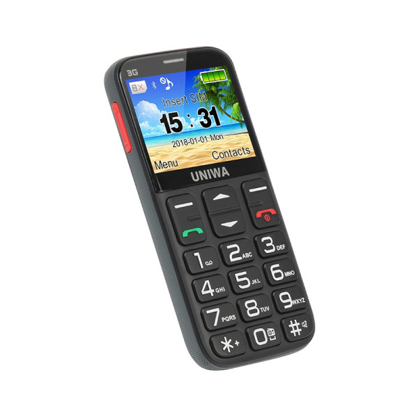 Мобилен телефон с големи клавиши,  3MP камера, фенерче, 1400 mAh батерия UNIWA 3G