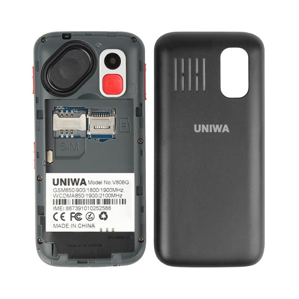 Мобилен телефон с големи клавиши,  3MP камера, фенерче, 1400 mAh батерия UNIWA 3G 8