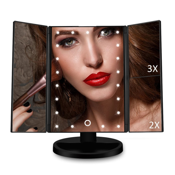 Тристранно сгъваемо огледало в три цвята с вградени Led светлини TV527