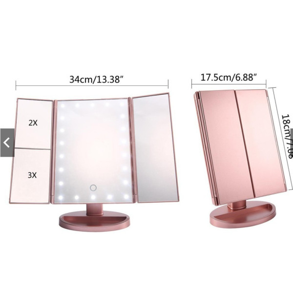 Тристранно сгъваемо огледало в три цвята с вградени Led светлини TV527