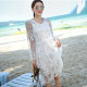 Бяла феерична плажна рокля от дантела с дълъг ръкав и дължина до коляното Y73 5