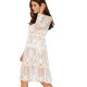 Бяла феерична плажна рокля от дантела с дълъг ръкав и дължина до коляното Y73 2