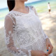 Бяла феерична плажна рокля от дантела с дълъг ръкав и дължина до коляното Y73 6