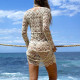 Плетена на една кука плажна рокля с дълъг ръкав и дължина до коляното Y74 3