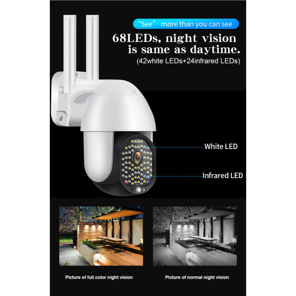 Външна Wi-Fi безжична камера за видео наблюдение 1080P HD,  PTZ сигурност