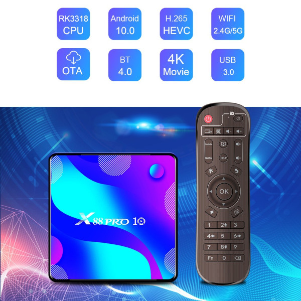 Смарт TV бокс X88 pro10 Android 10.0, четири-ядрен HD плейър, HDMI, Wi-Fi, WLan