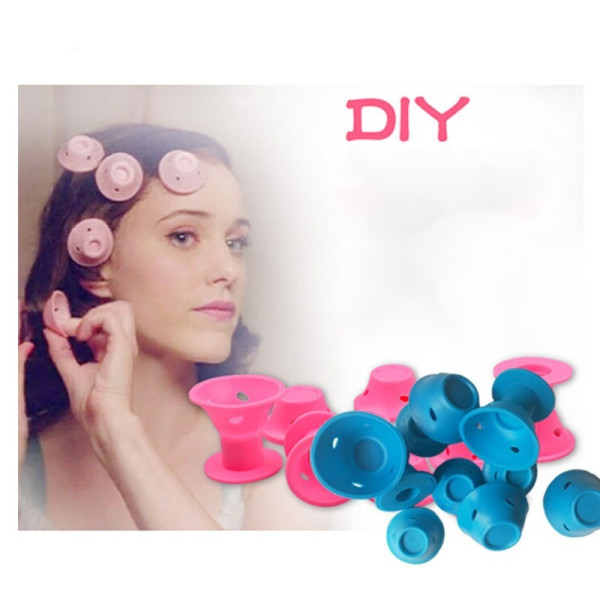 Комплект от 10 броя силиконови ролки за коса в розов или син цвят  TV676