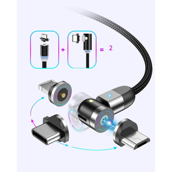 Многофункционален магнитен кабел 540 ° за зареждане на всеки тип устройства  CA17