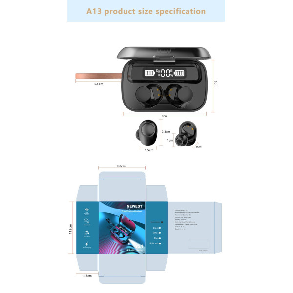 Безжични слушалки със зареждаща кутия с LED дисплей YW-А13 - EP13