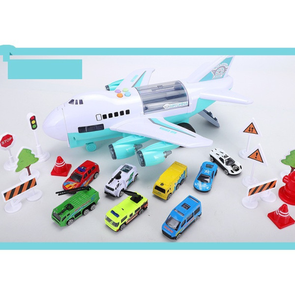 Комплект играчка самолет с писта за колички + 8 колички - WJ6