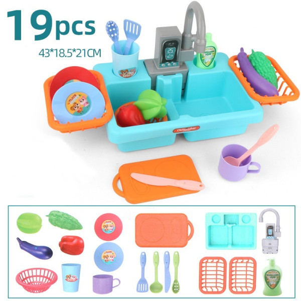 Детски кухненски плот с мивка от 19 части, за миене, рязане и готвен - WJ27 1