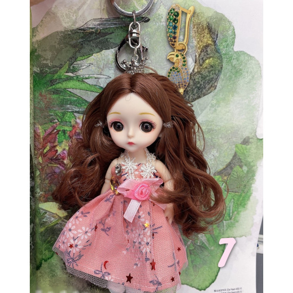 Детски ключодържател мини кукла с розова рокля за раници и чанти - N73 - 7 1