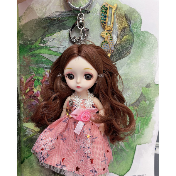 Детски ключодържател мини кукла с розова рокля за раници и чанти - N73 - 7