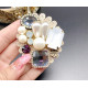 Брошка с кръгла формата, която образува цвете с перли и кристали - E01-4 3