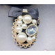 Дамска брошка с перли, диамант и панделка - E1-5