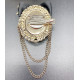 Дамска кръгла брошка с с перли, панделка и нанизани синджирчета - E01-6 4