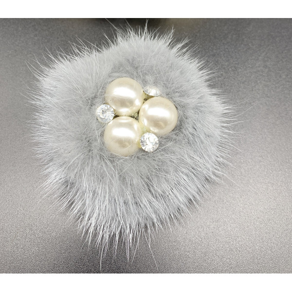 Дамска брошка с перли, кристали и пух в два дизайна - Е03-3