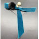 Брошка синя панделка с перли и черен пухче - Е3-8