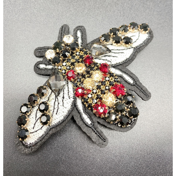 Бродирана брошка - муха с мъниста и камъни в многоцветен дизайн - Е06-6 1
