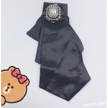 Текстилна черна панделка с брошка от камъни - Е09-2