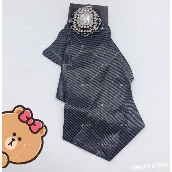Текстилна черна панделка с брошка от камъни - Е09-2 3
