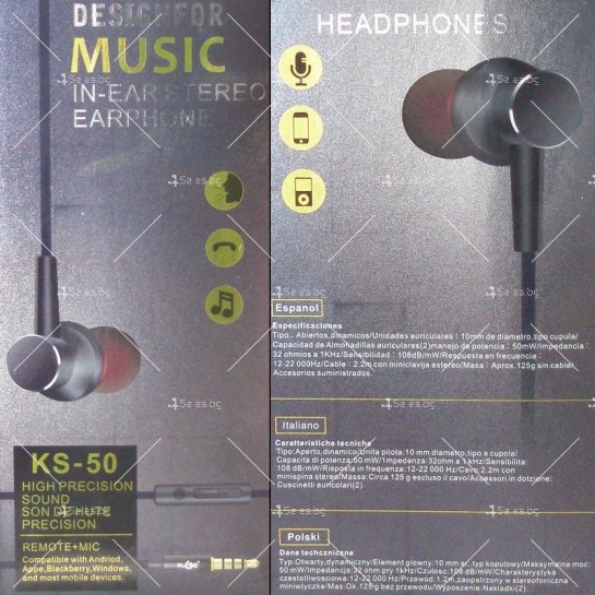 Слушалки с тапи за уши и кабел в сив цвят KLGO KS-50 - EP56