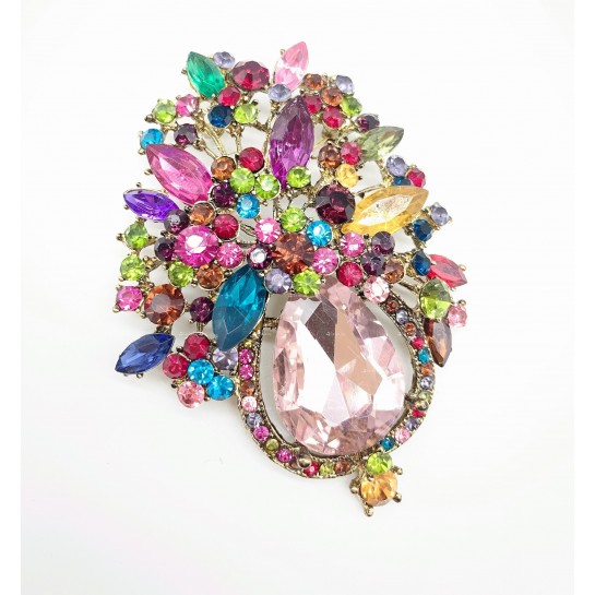 Елегантна цветна брошка, декорирана с кристали - Е13-4