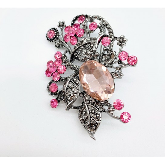 Нежна дамска, малка брошка с розови кристали - Е14-3