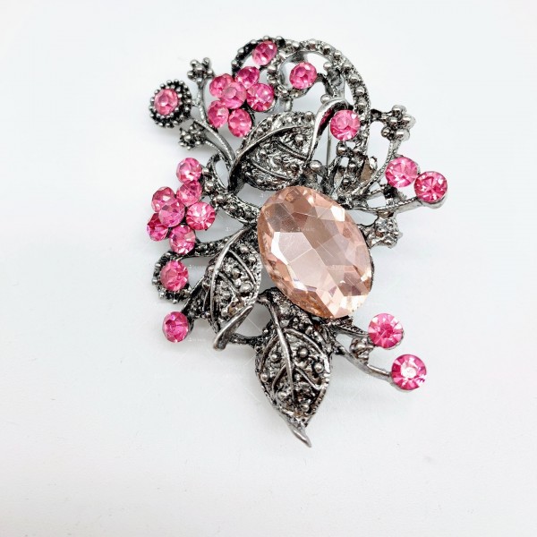 Нежна дамска, малка брошка с розови кристали - Е14-3 4