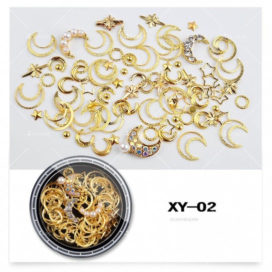 Комплекти за декорация на нокти с 3D елементи, златисти и сребристи нишки ZJY97