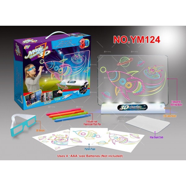Магическа, светеща 3D дъска за рисуване с цветни маркери TV106 7