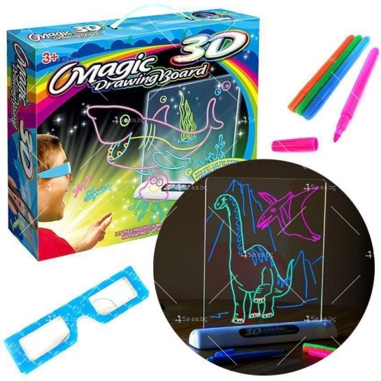 Магическа, светеща 3D дъска за рисуване с цветни маркери TV106