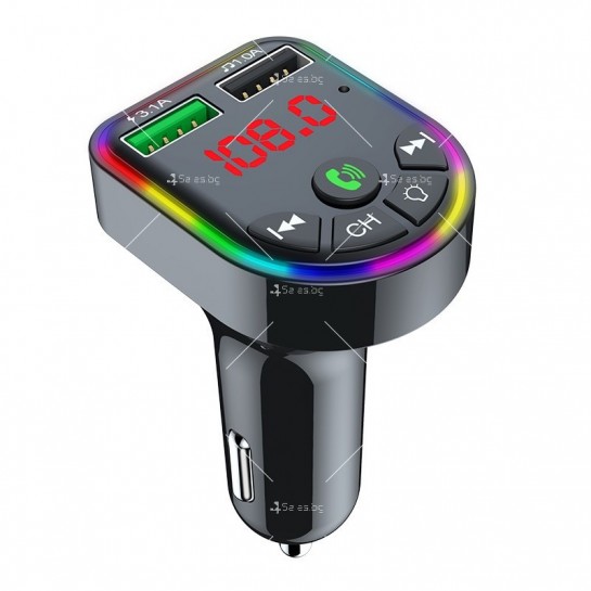 Автомобилен трансмитер с Bluetooth 5.0, MP3 плеър двойно USB бързо зарядно HF65