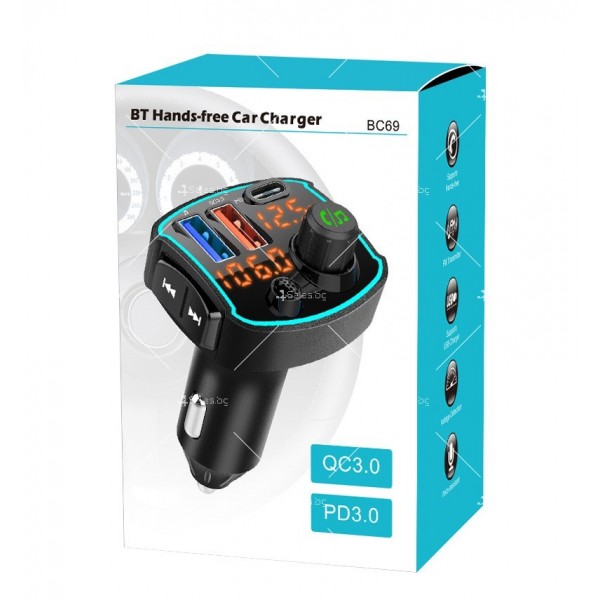 FM предавател и бързо зарядно за кола с USB-C и USB-A бързо захранване HF67 2