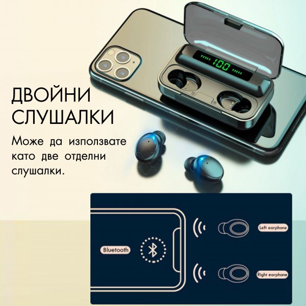 Безжични TWS bluetooth 5.0 водоустойчиви слушалки с микрофон 2200mAh EP27D 8