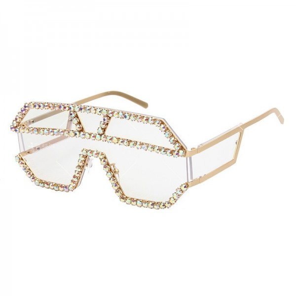Елегантни дамски слънчеви очила със стъкла петоъгълници и кристали YJ61 1
