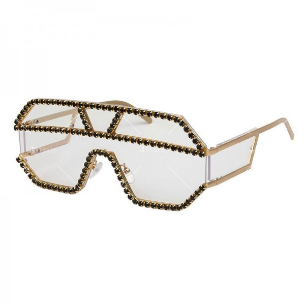 Елегантни дамски слънчеви очила със стъкла петоъгълници и кристали YJ61 4