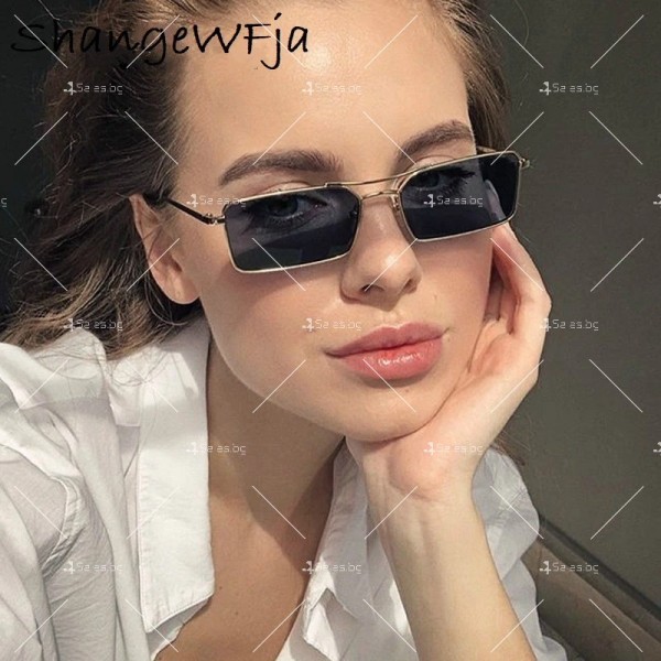 Класически дамски ретро слънчеви очила с метална правоъгълна рамка 12