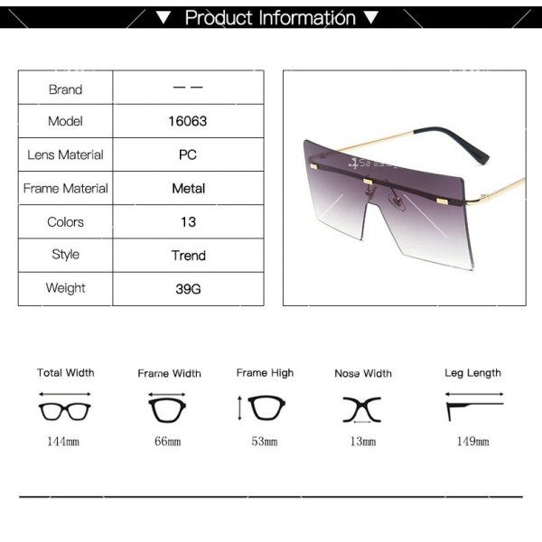 Големи квадратни дамски Oversized слънчеви очила без рамка, UV400 16